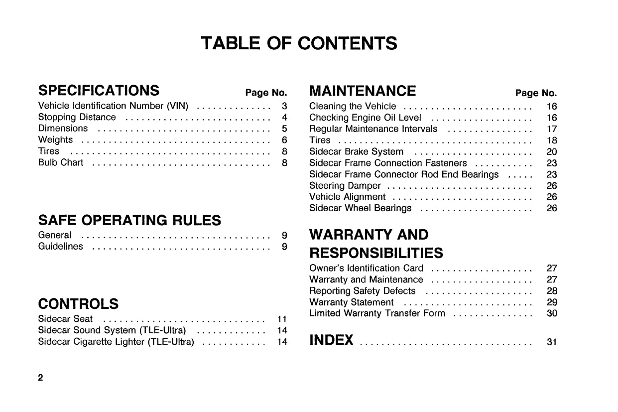 1991 Harley-Davidson TLE/TLE-Ultra Sidecar Owner's Manual | English