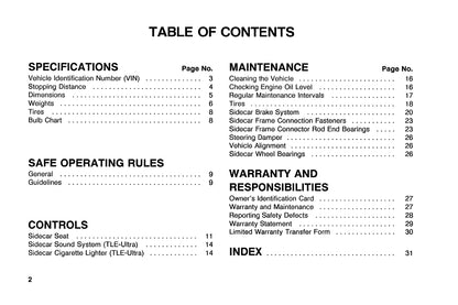 1991 Harley-Davidson TLE/TLE-Ultra Sidecar Owner's Manual | English