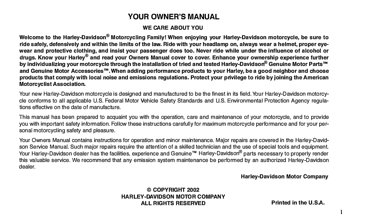 2003 Harley-Davidson Softail Owner's Manual | English