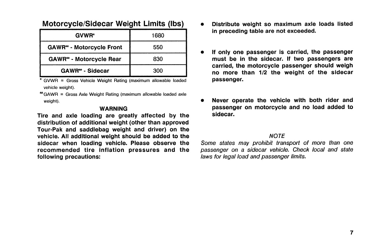 1991 Harley-Davidson TLE/TLE-Ultra Sidecar Owner's Manual | English