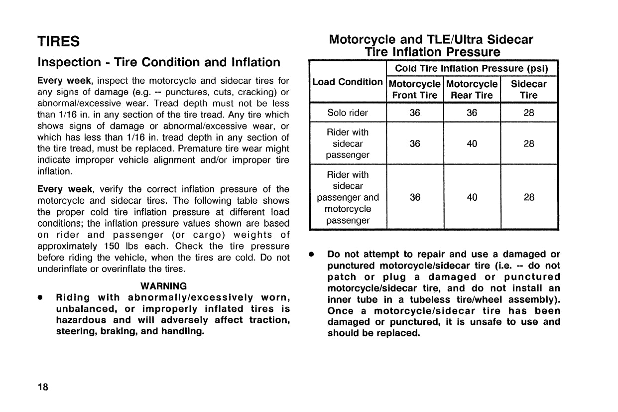 1991 Harley-Davidson TLE/TLE-Ultra Sidecar Owner's Manual | English