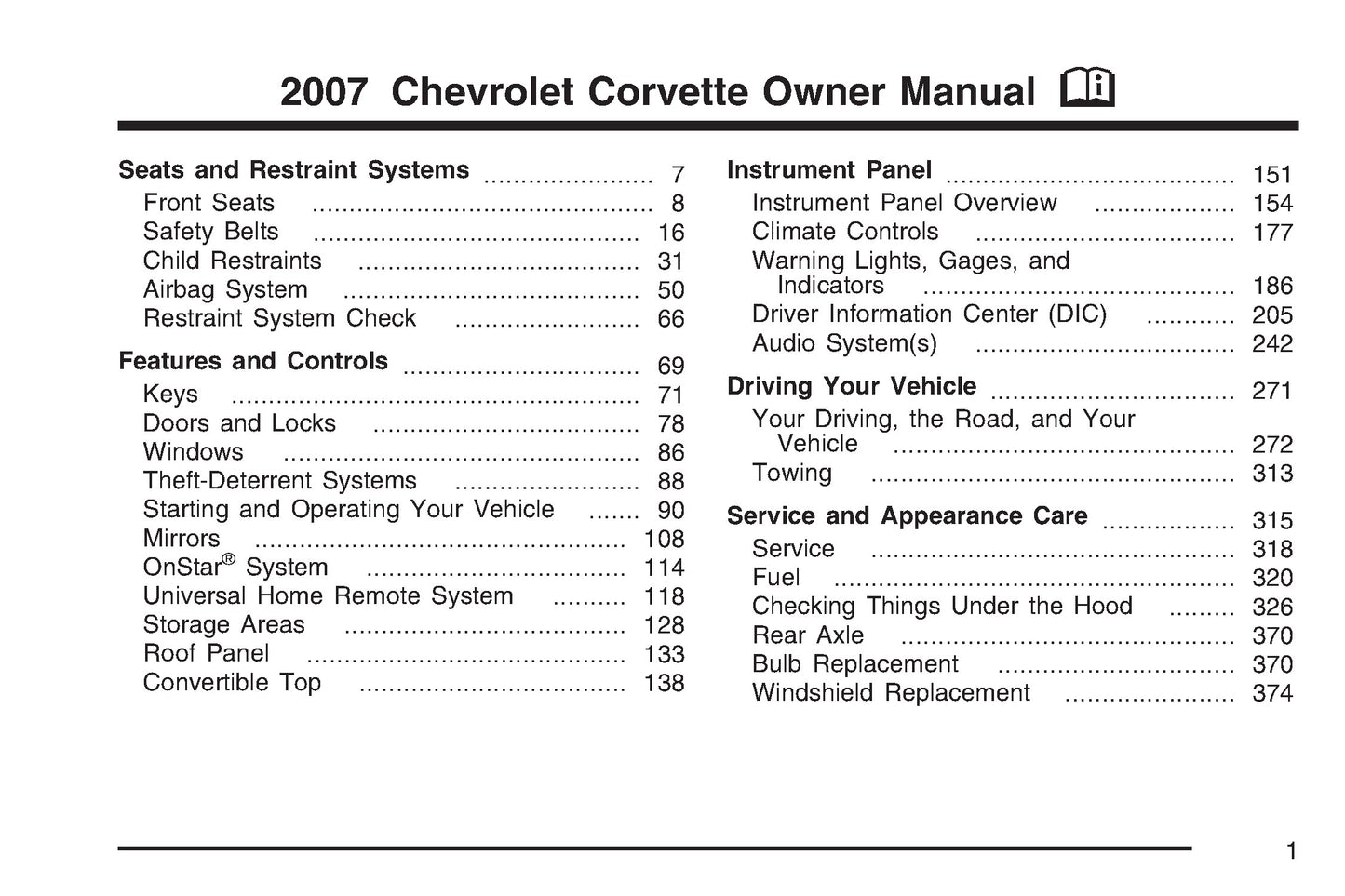 2007 Chevrolet Corvette Bedienungsanleitung | Englisch