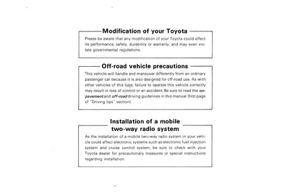 1987 Toyota 4WD Truck/4Runner Owner's Manual | English