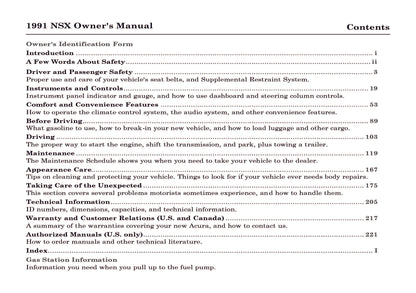 1991 Acura NSX Owner's Manual | English
