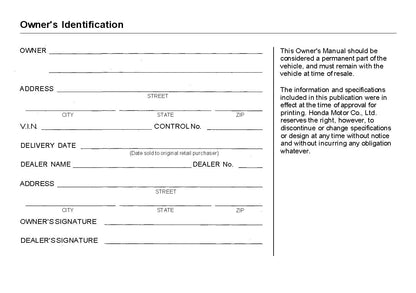 1991 Acura NSX Owner's Manual | English