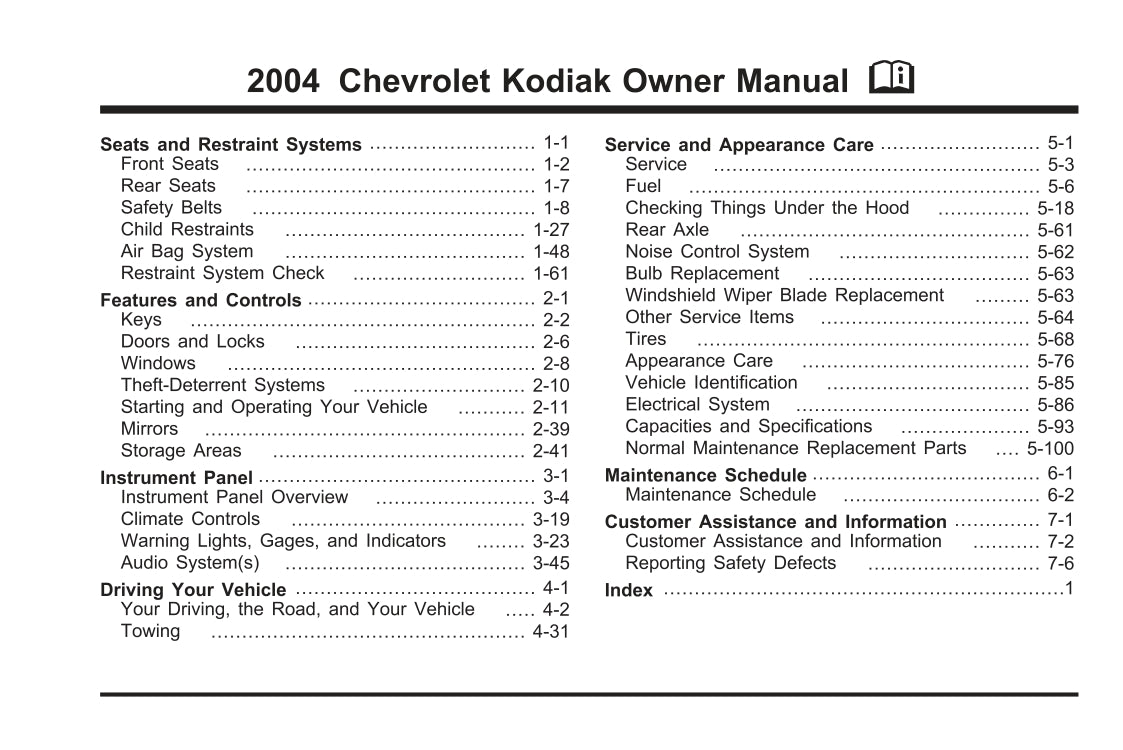 2004 Chevrolet Kodiak Bedienungsanleitung | Englisch