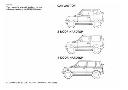 1992 Suzuki Sidekick Owner's Manual | English