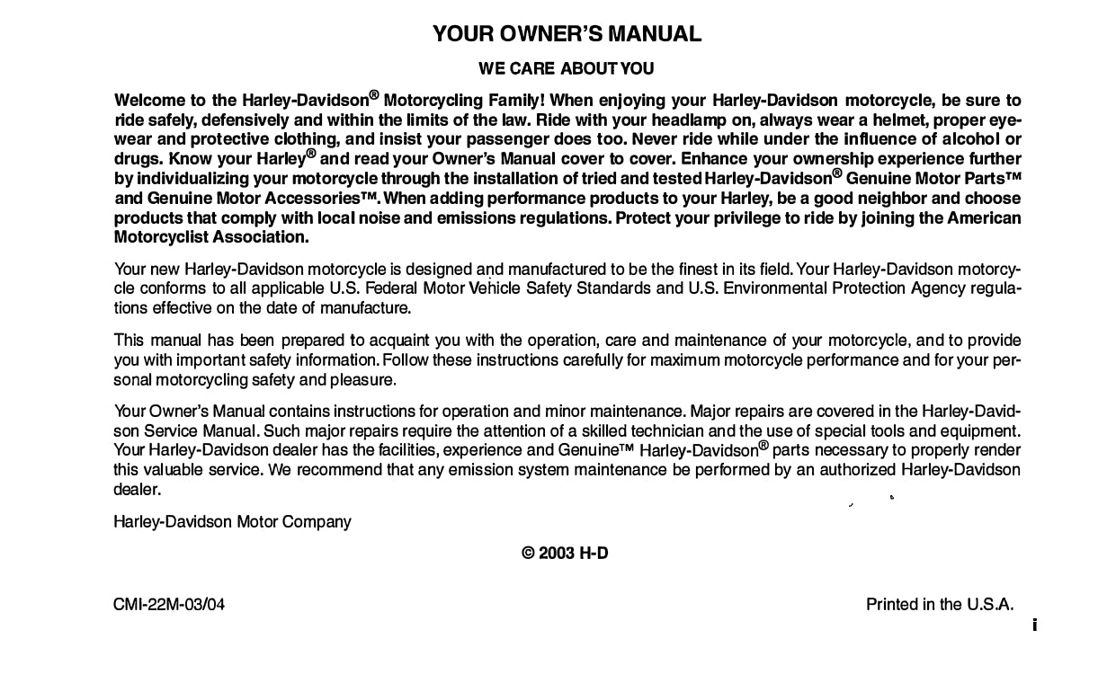 2004 Harley-Davidson Touring Owner's Manual | English