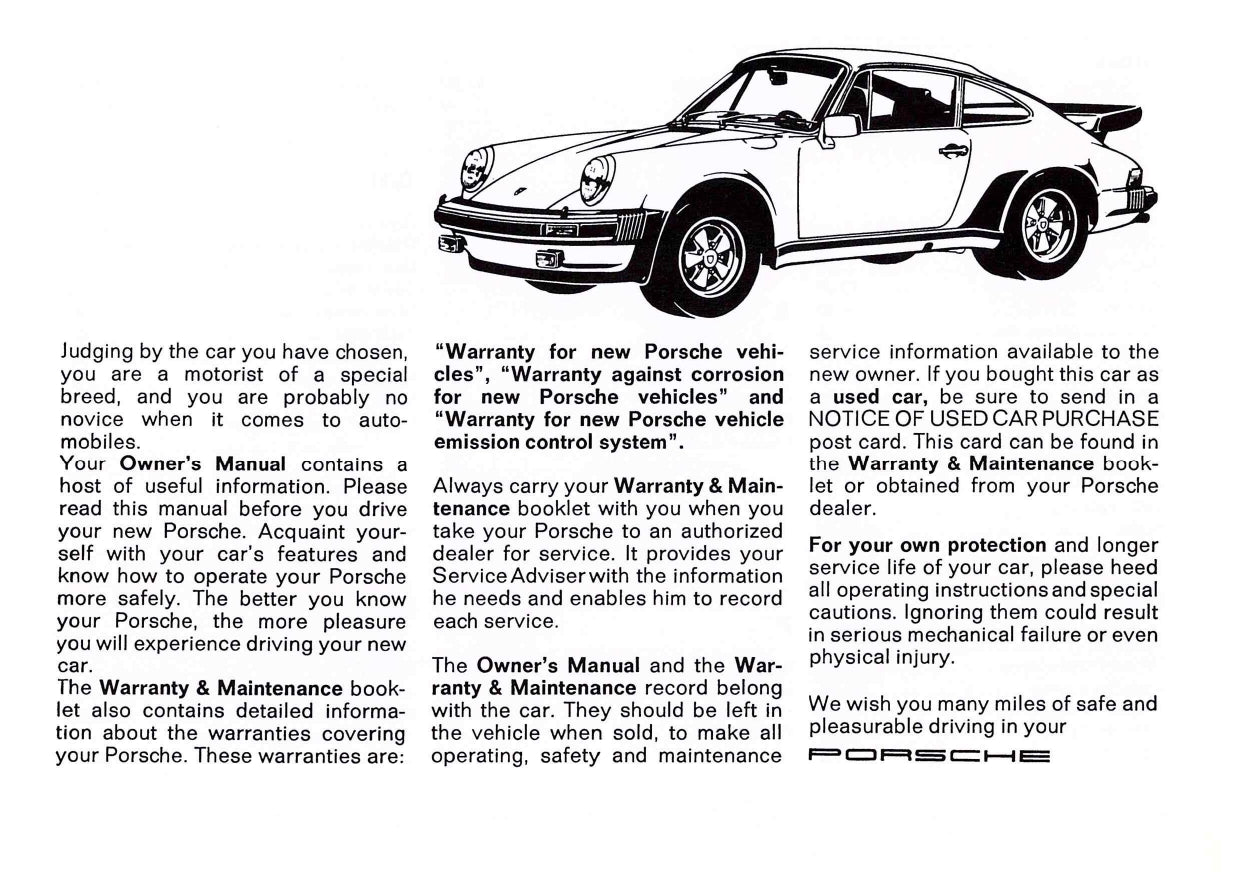 1983 Porsche 911 Turbo Owner's Manual | English