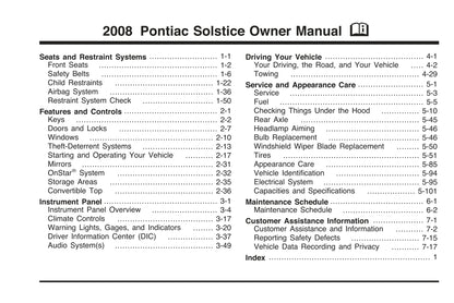 2008 Pontiac Solstice Bedienungsanleitung | Englisch