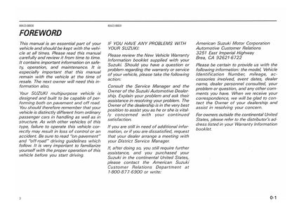 1992 Suzuki Sidekick Owner's Manual | English