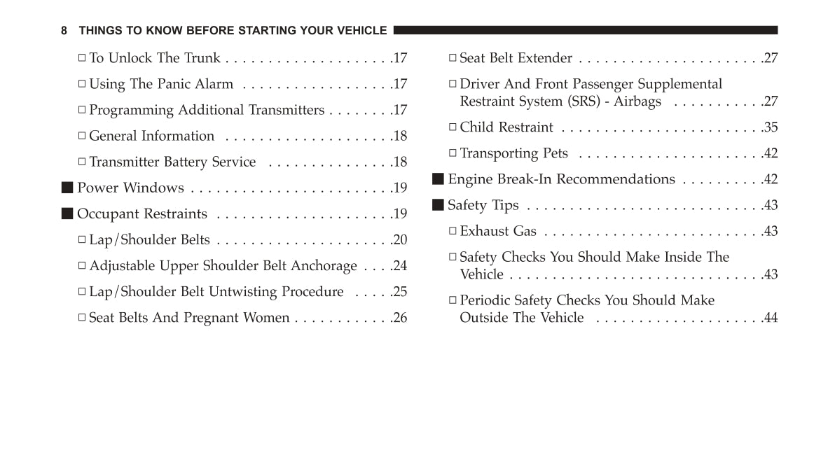 2004 Dodge Neon SRT-4 Owner's Manual | English