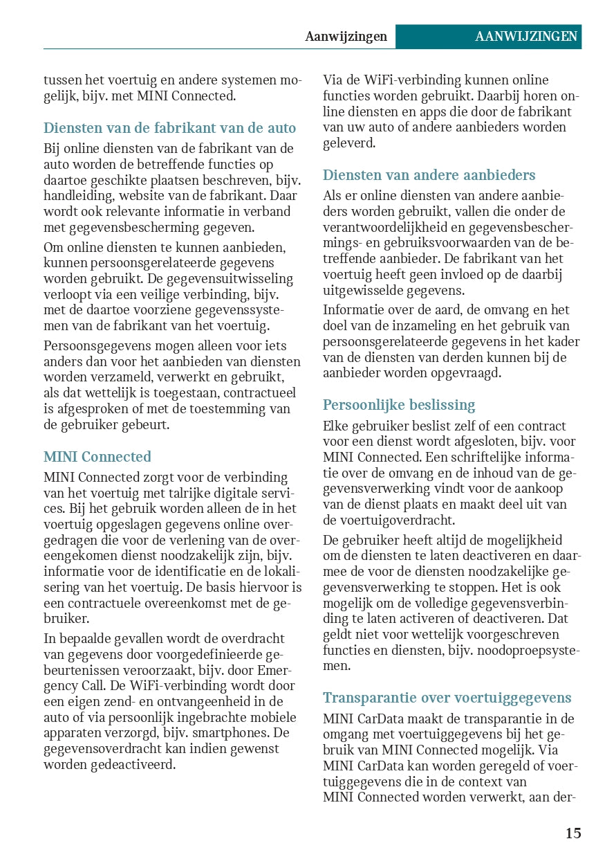 2020 Mini Cooper SE Owner's Manual | Dutch