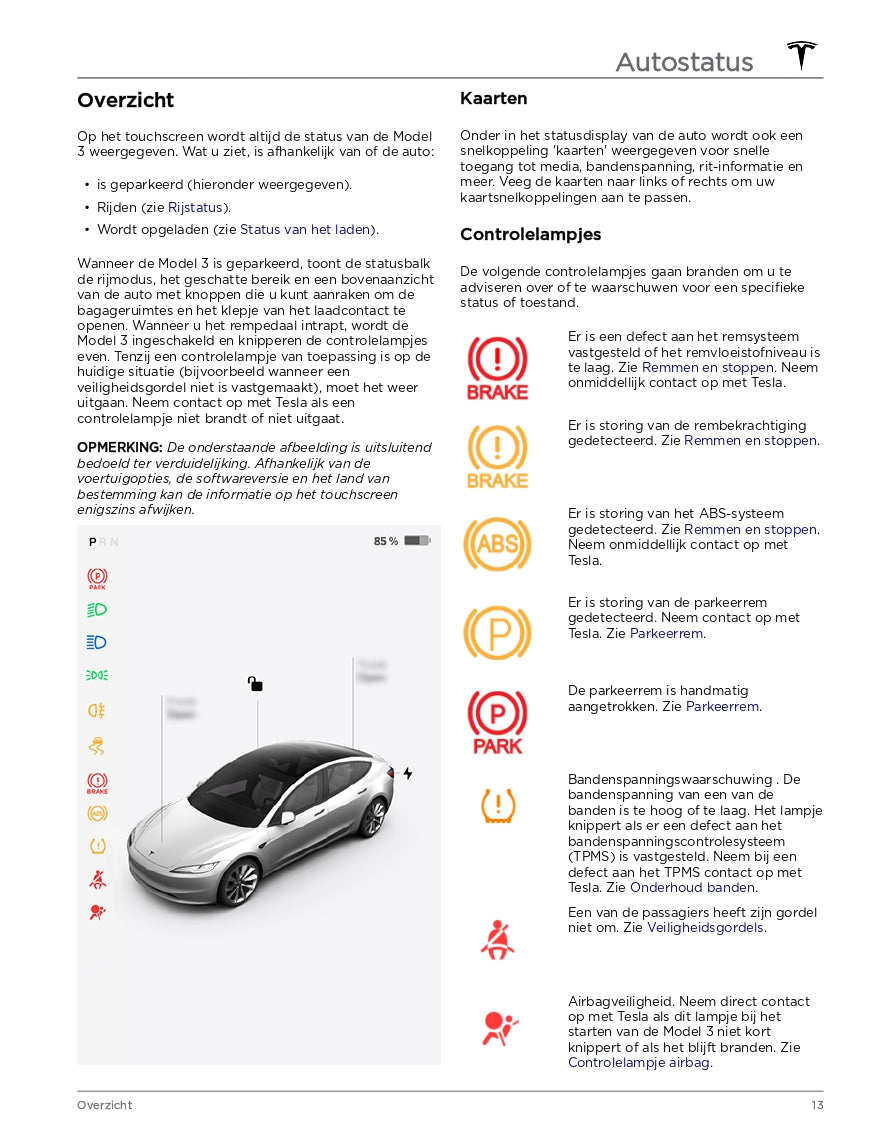 2024 Tesla Model 3 Bedienungsanleitung | Niederländisch