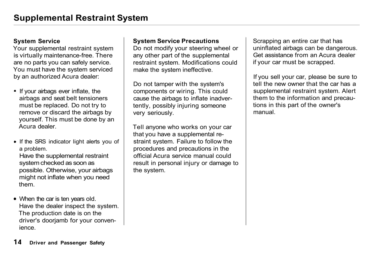 1995 Acura NSX Owner's Manual | English