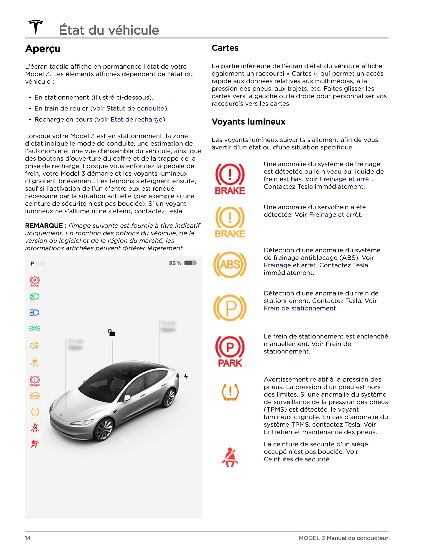 2023-2024 Tesla Model 3 Bedienungsanleitung | Französisch