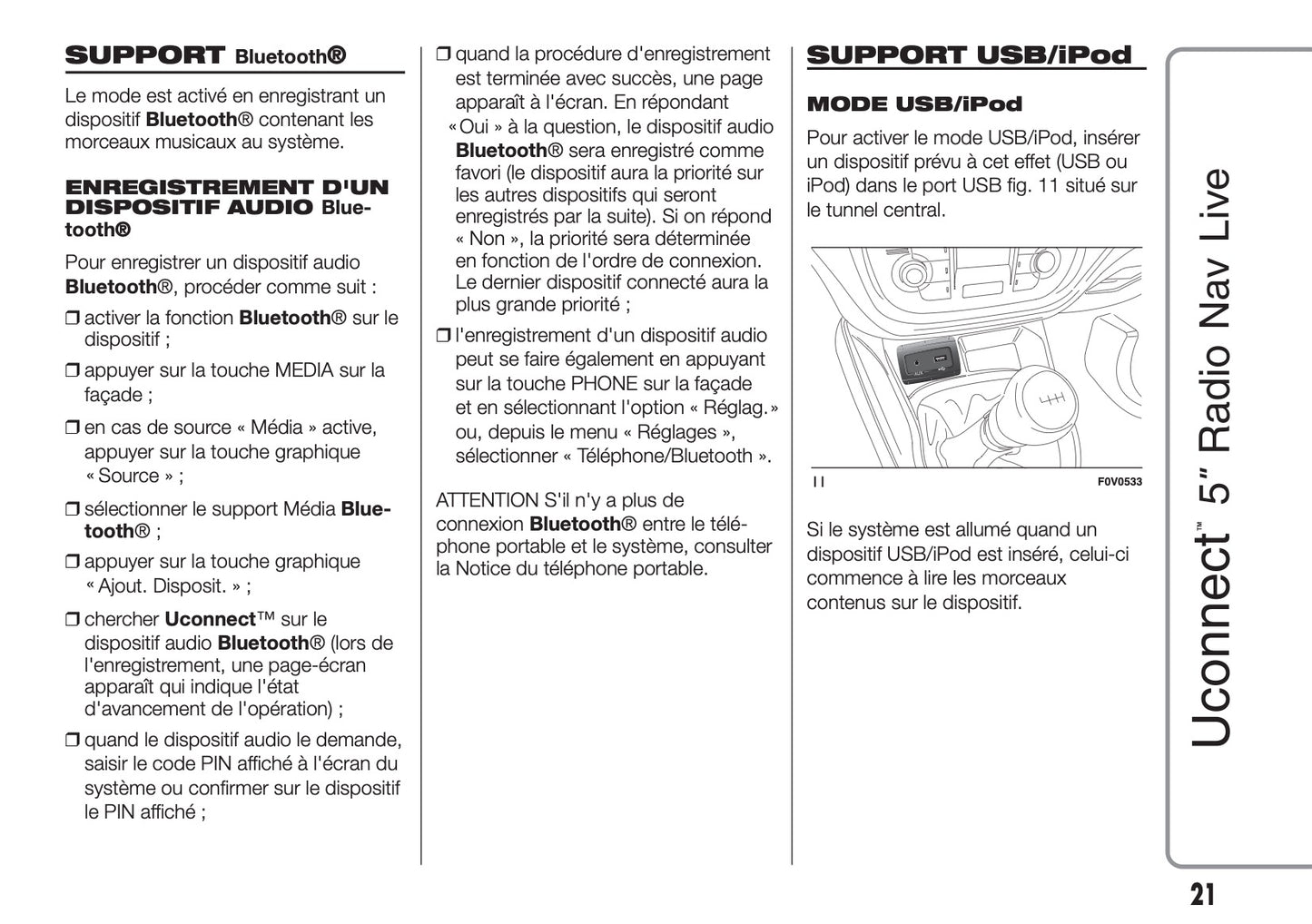 Fiat Doblo Uconnect Radio Nav 5.0 Guide d'utilisation 2015 - 2018