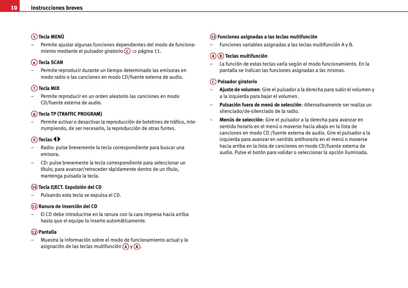 Seat Radio Car Stereo MP3  Manual de Instrucciones 2004 - 2009