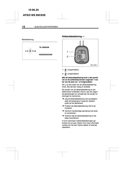 2010-2011 Toyota Aygo Owner's Manual | Dutch