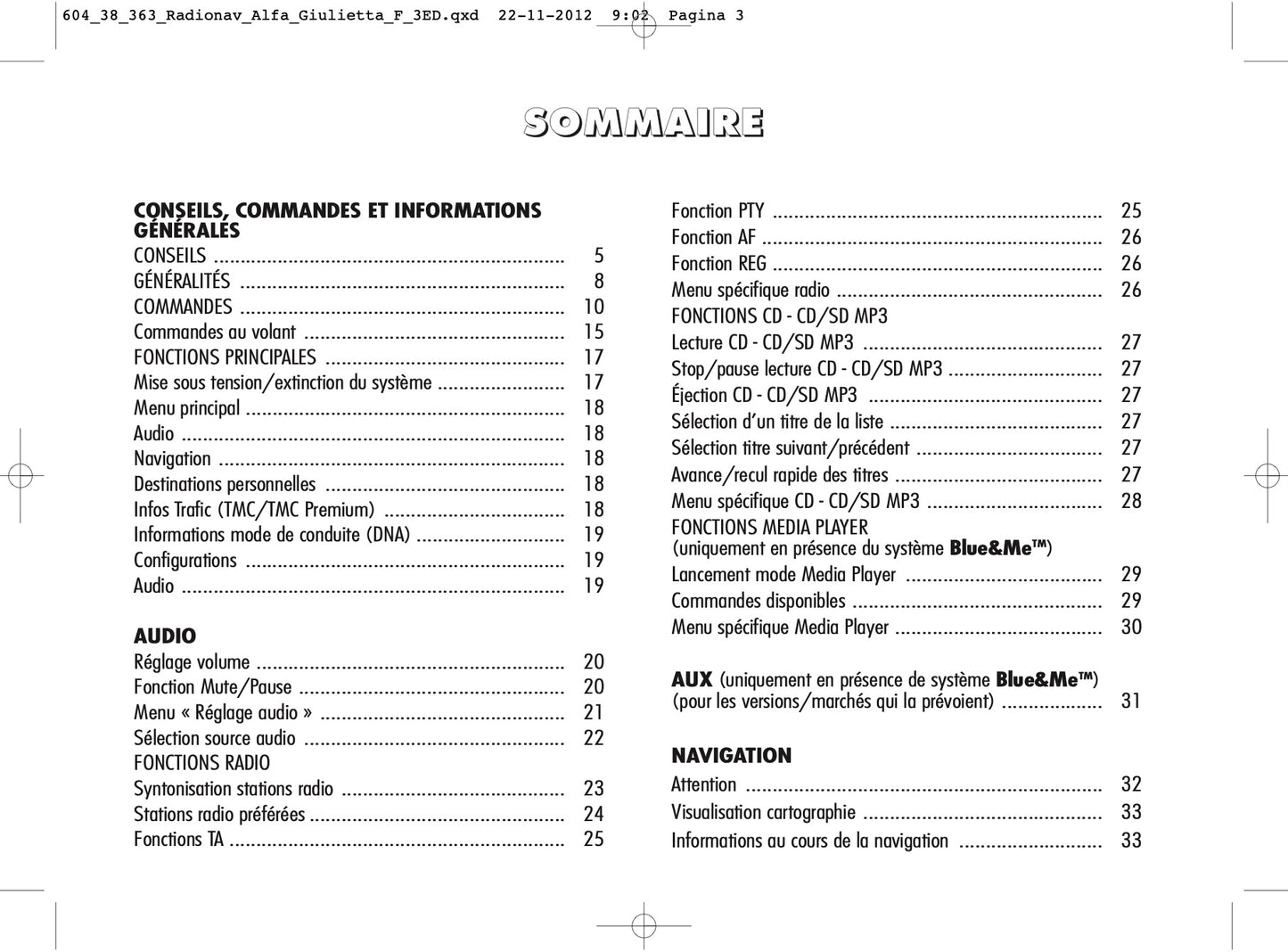 Alfa Romeo Giulietta RadioNav Guide d'utilisation 2010 - 2014