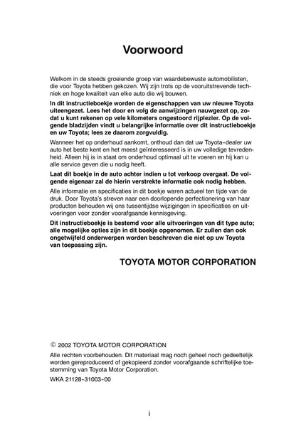 2002-2004 Toyota Camry Owner's Manual | Dutch