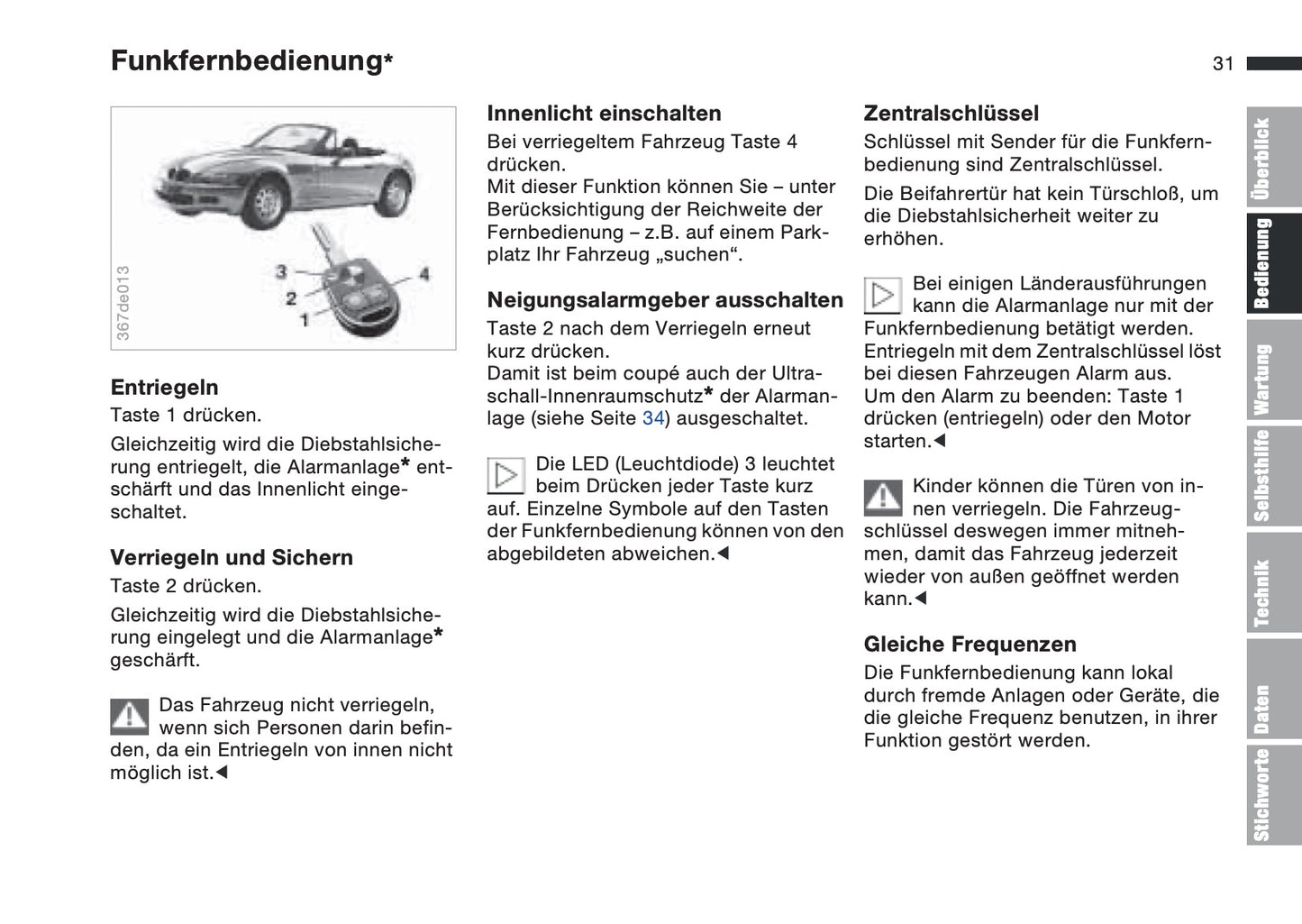 1997-1998 BMW Z3/Z3 M Owner's Manual | German