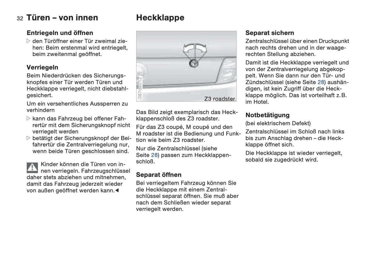 1997-1998 BMW Z3/Z3 M Owner's Manual | German