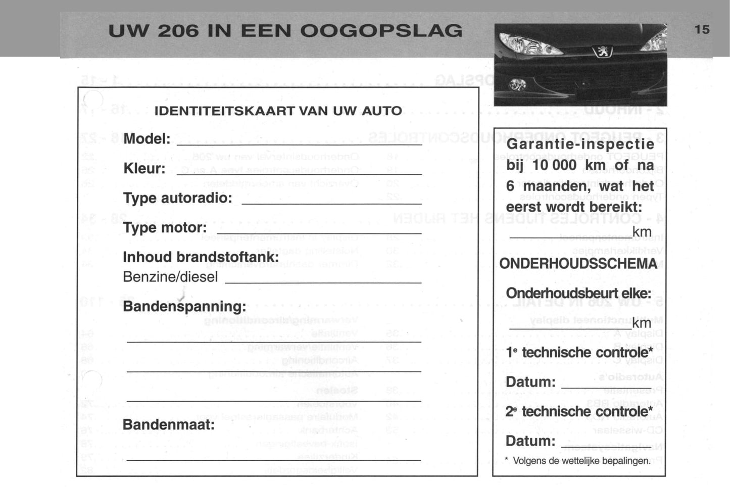 2002-2003 Peugeot 206/206 SW Owner's Manual | Dutch