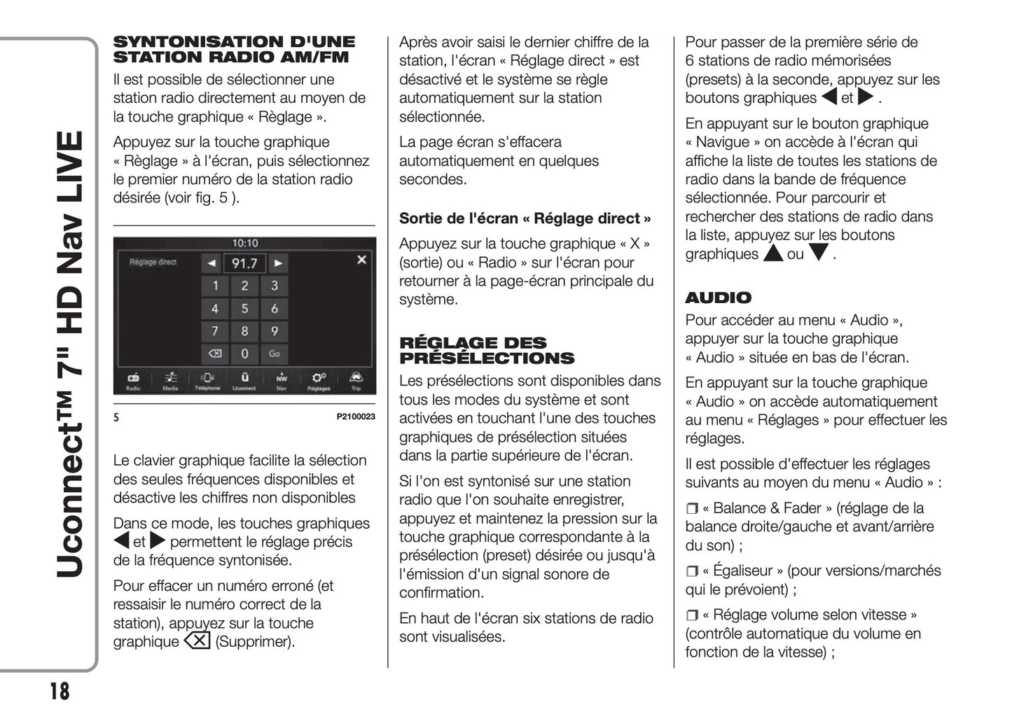 Fiat 500L Uconnect Radio Nav 7.0 Guide d'utilisation 2017 - 2023