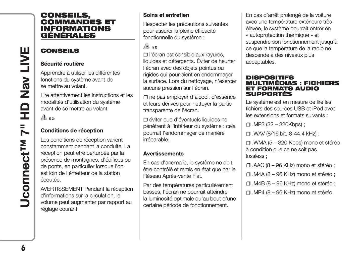 Fiat 500L Uconnect Radio Nav 7.0 Guide d'utilisation 2017 - 2023