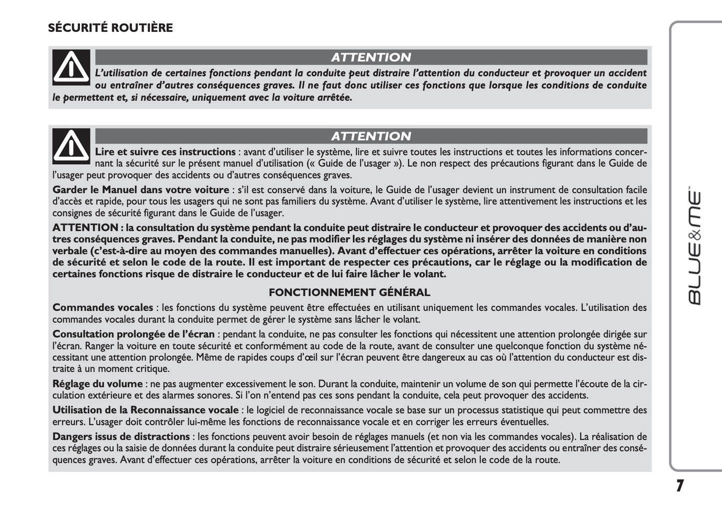 Fiat 500 & 500 Cabrio Blue & Me Guide d'utilisation 2011 - 2013