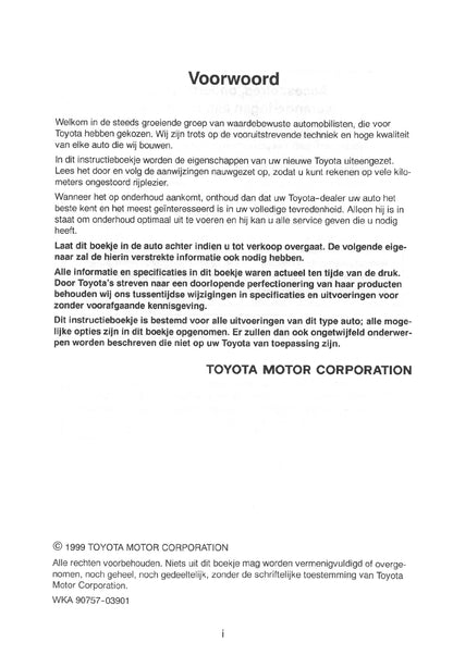 1999-2000 Toyota Yaris Owner's Manual | Dutch