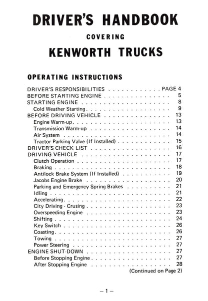 1976 Kenworth  Bedienungsanleitung | Englisch