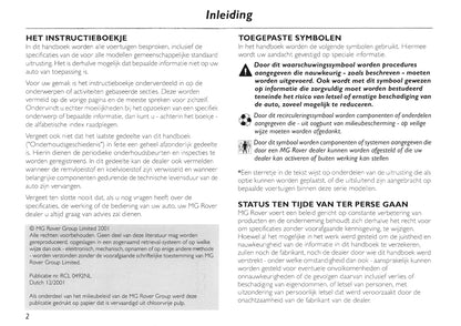 2002-2005 MG TF Bedienungsanleitung | Niederländisch