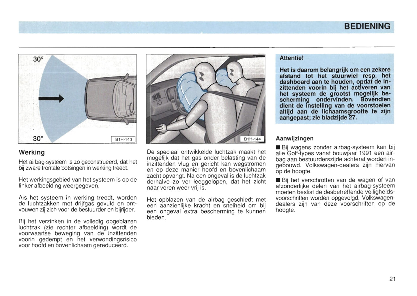 1991-1997 Volkswagen Golf Bedienungsanleitung | Niederländisch