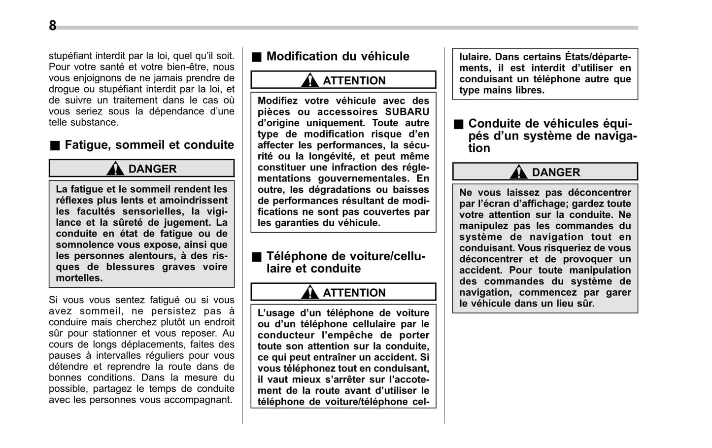 2010 Subaru Impreza Owner's Manual | French