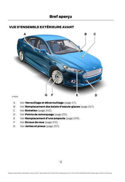 2014-2015 Ford Mondeo / Mondeo Hybrid Bedienungsanleitung | Französisch