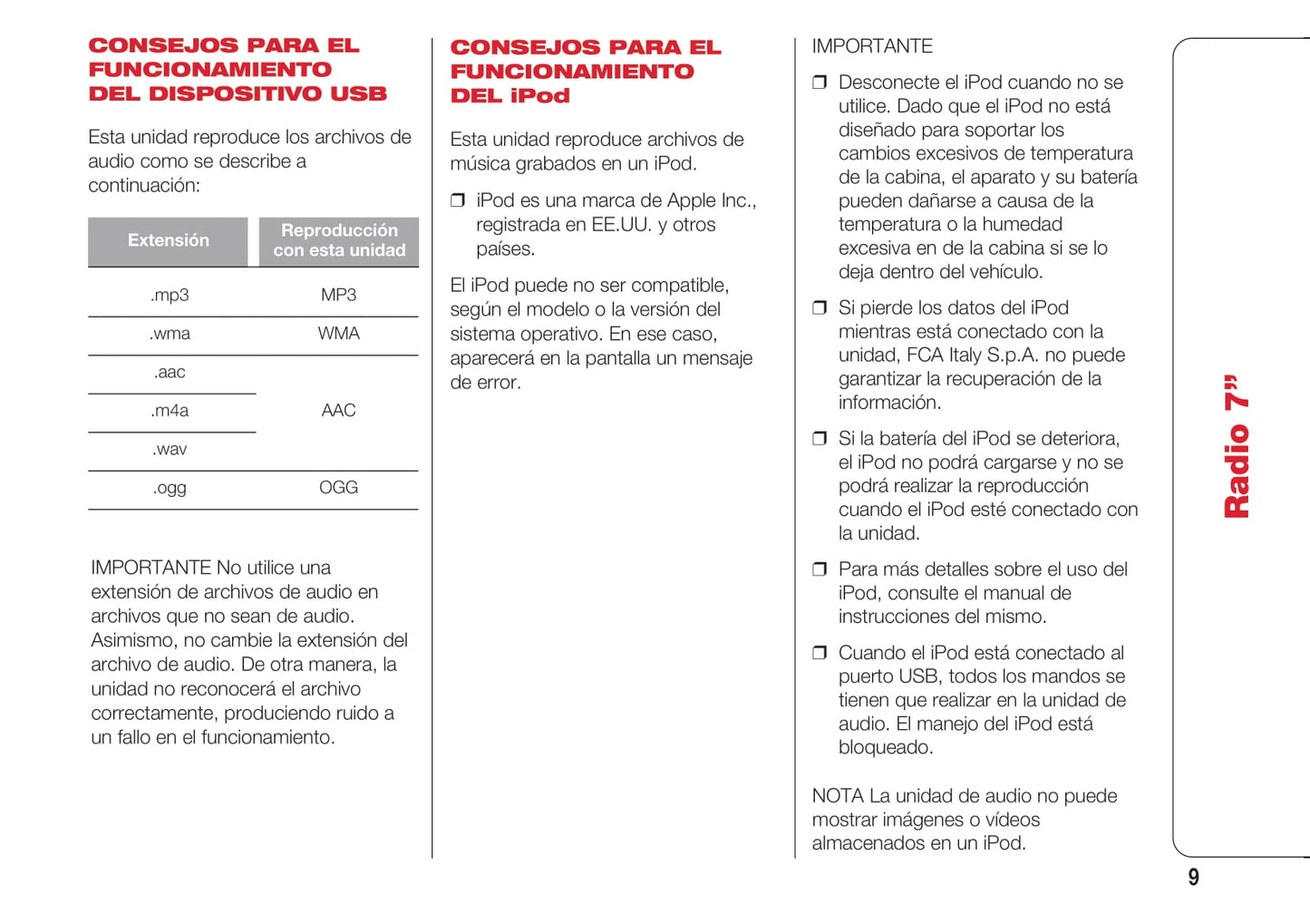 Abarth 124 Spider Radio 7 Instrucciones 2016 - 2018