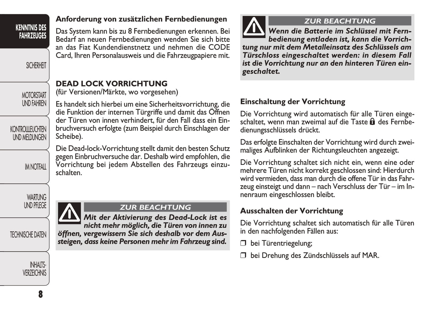 2012-2013 Fiat Doblò Owner's Manual | German