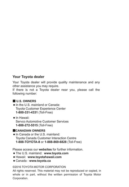 2017 Toyota 4Runner Owner's Manual | English