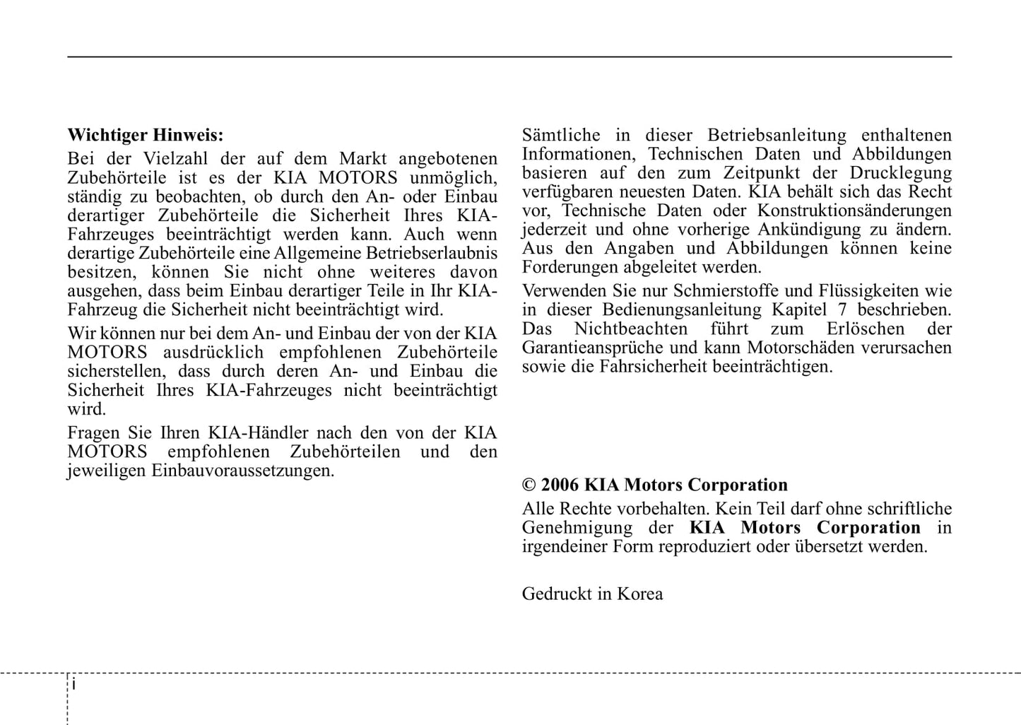 2006-2007 Kia Cerato Bedienungsanleitung | Deutsch