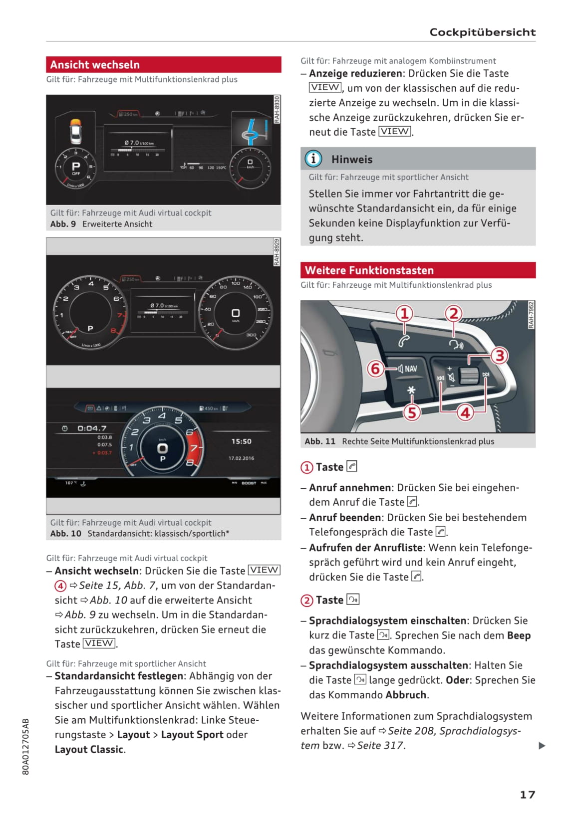 2017-2020 Audi Q5 Bedienungsanleitung | Deutsch