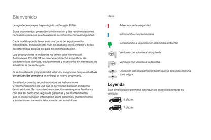 2018-2019 Peugeot Rifter/Partner Owner's Manual | Spanish