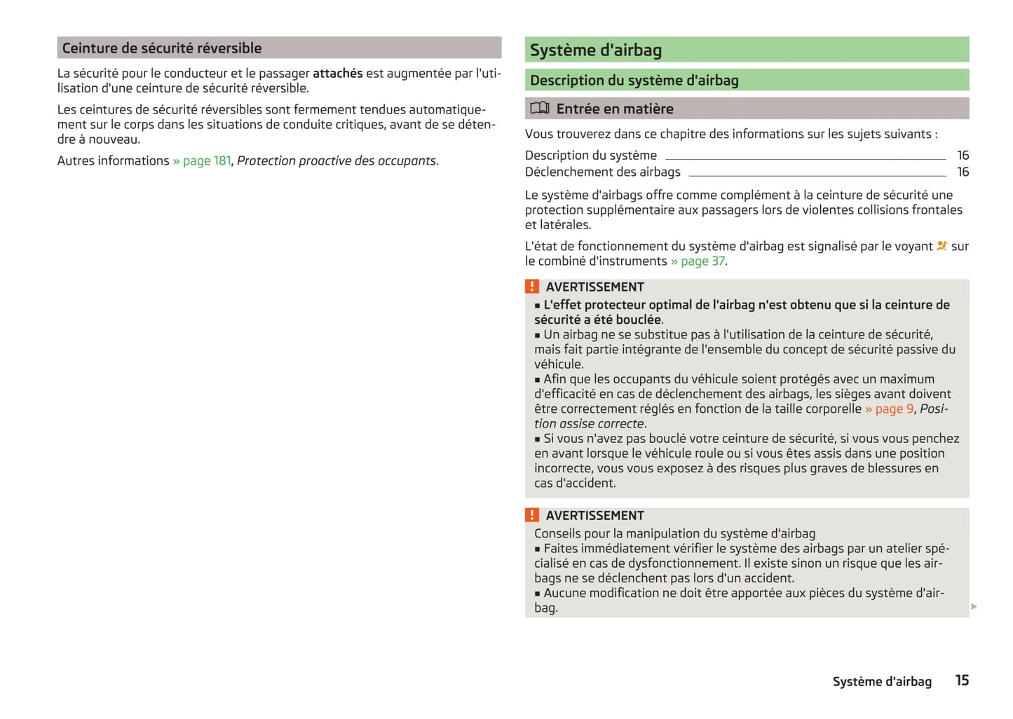 2015-2016 Skoda Superb Owner's Manual | French