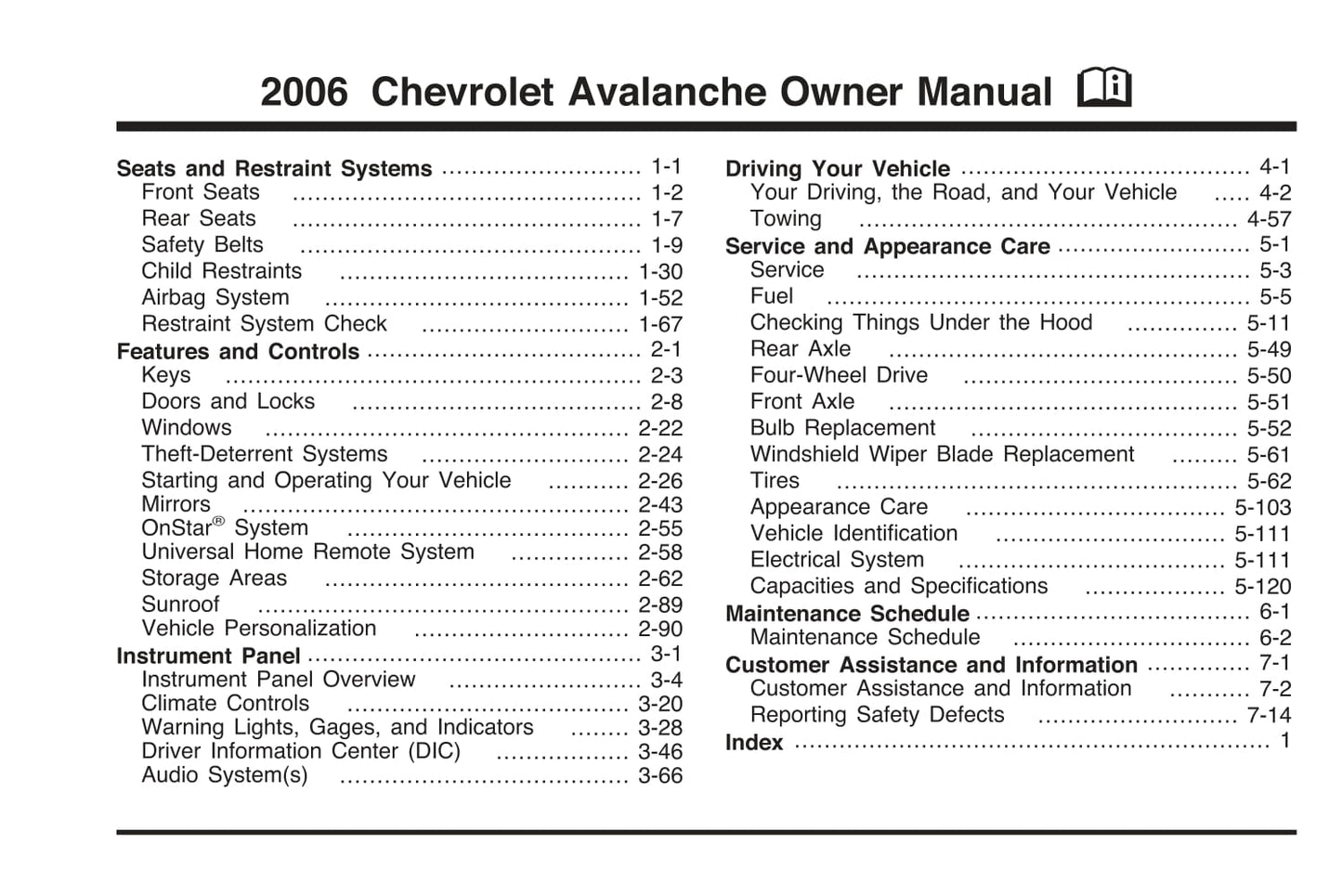 2006 Chevrolet Avalanche Owner's Manual | English