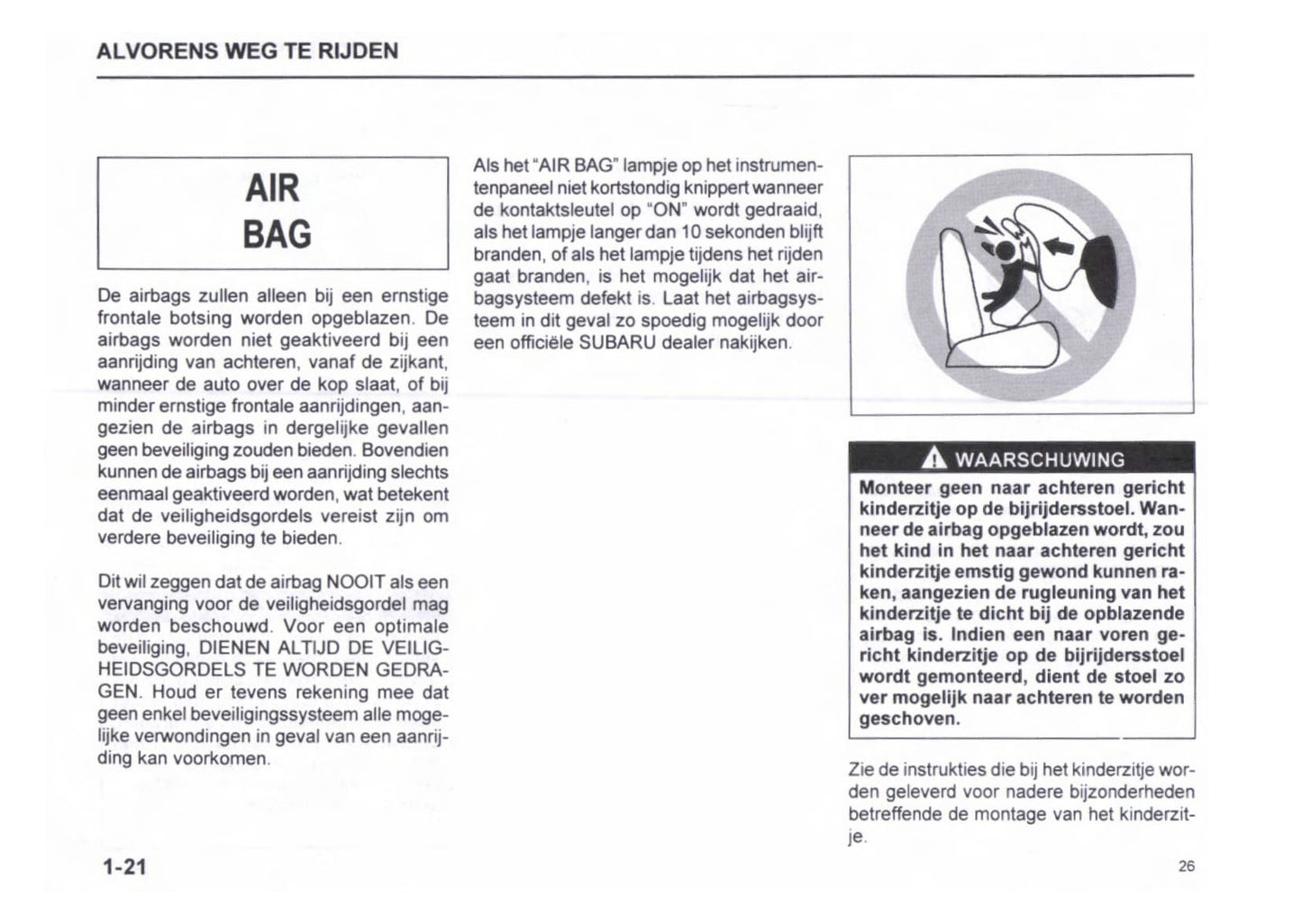 1999-2000 Subaru Justy Owner's Manual | Dutch