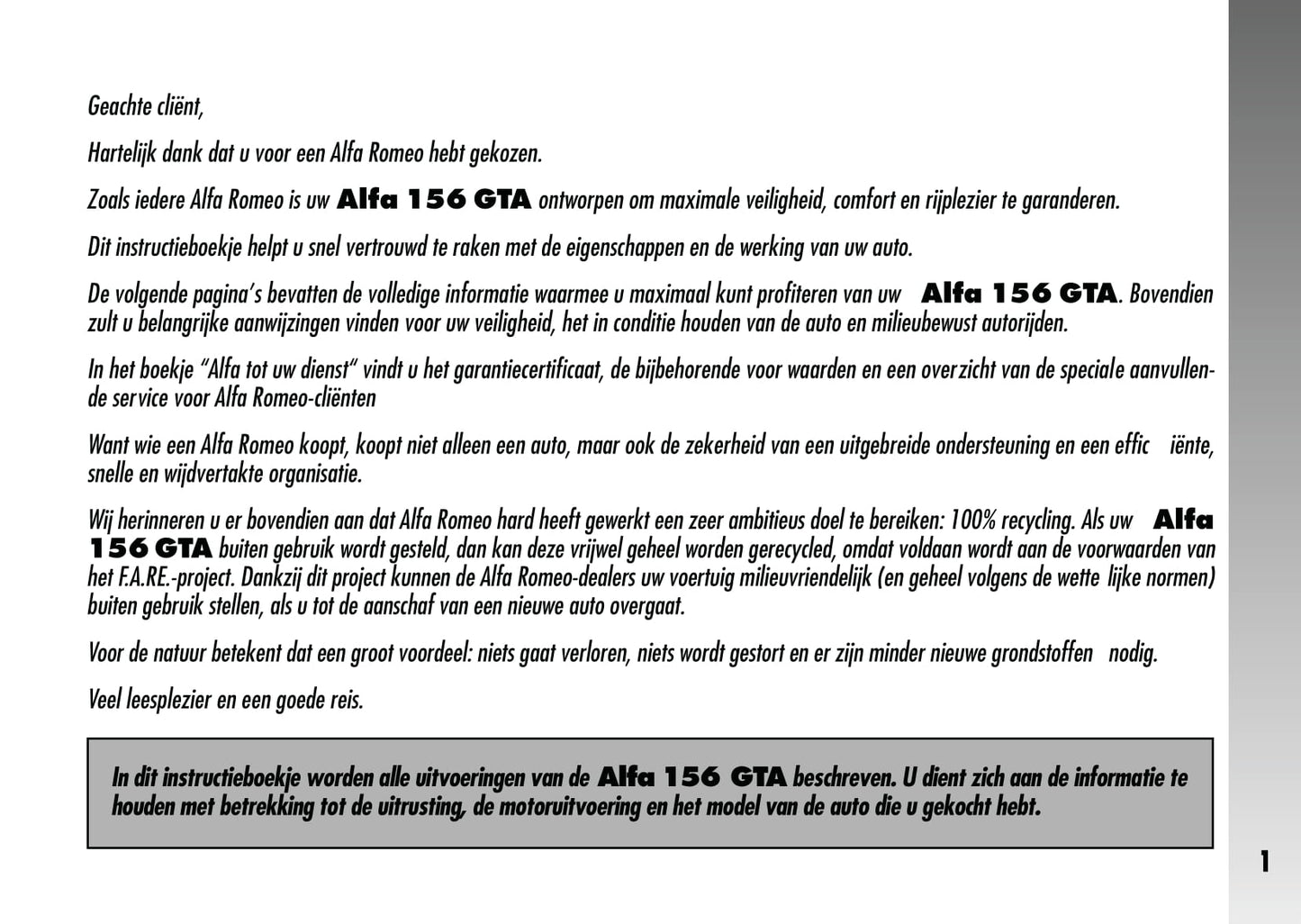 2003-2005 Alfa Romeo 156 GTA Owner's Manual | Dutch