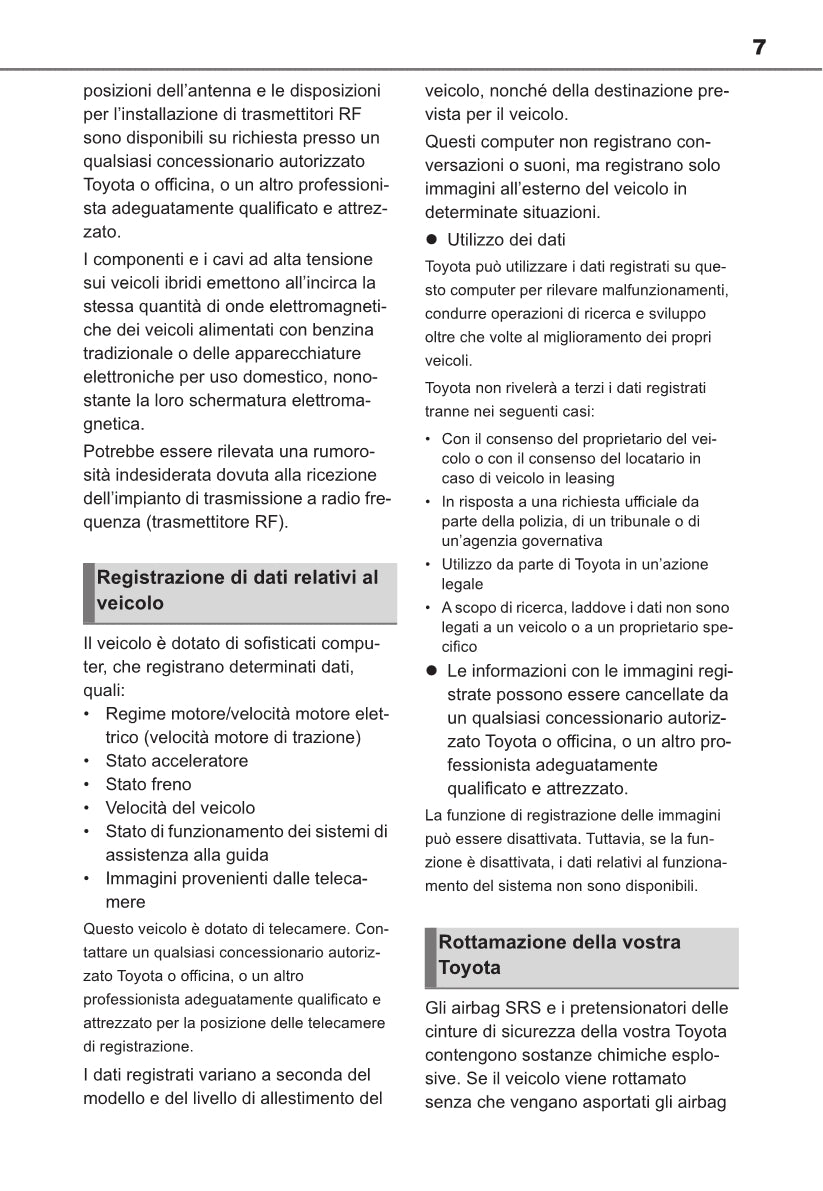 2021-2022 Toyota Yaris Cross Hybrid Owner's Manual | Italian