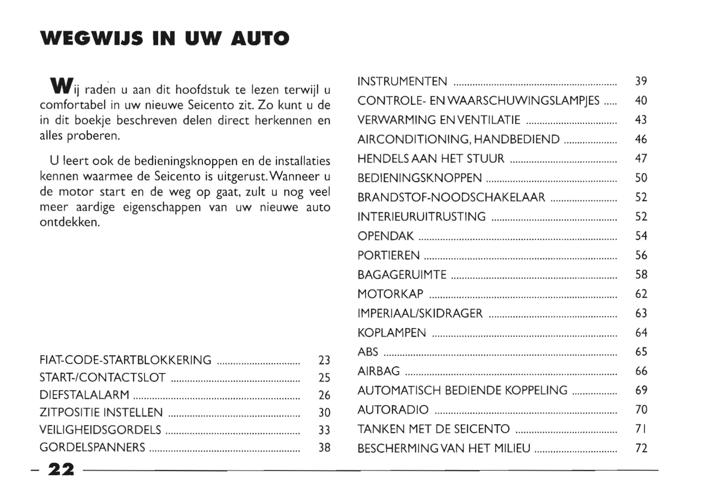 1999-2000 Fiat Seicento Bedienungsanleitung | Niederländisch