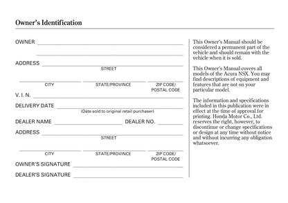 2005 Acura NSX Owner's Manual | English